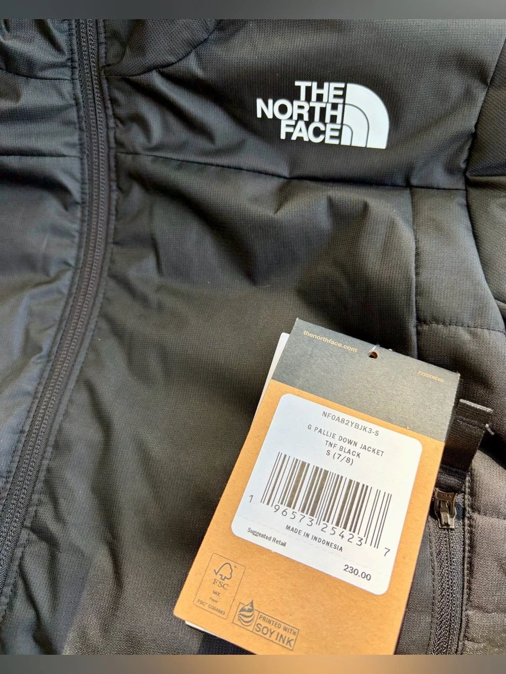NWT THE NORTH FACE KIDS 7/8 Black Down Insulated Hooded Snow Jacket w/Elastic